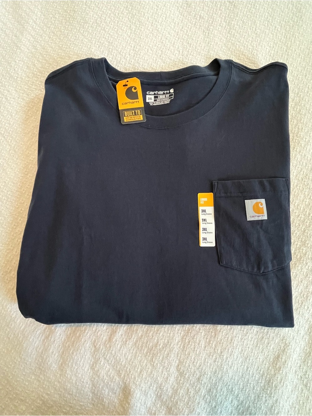 Carhartt Men’s Navy Long Sleeve Loose Fit Pocket Tee Arm Logo Size 3XL NWT